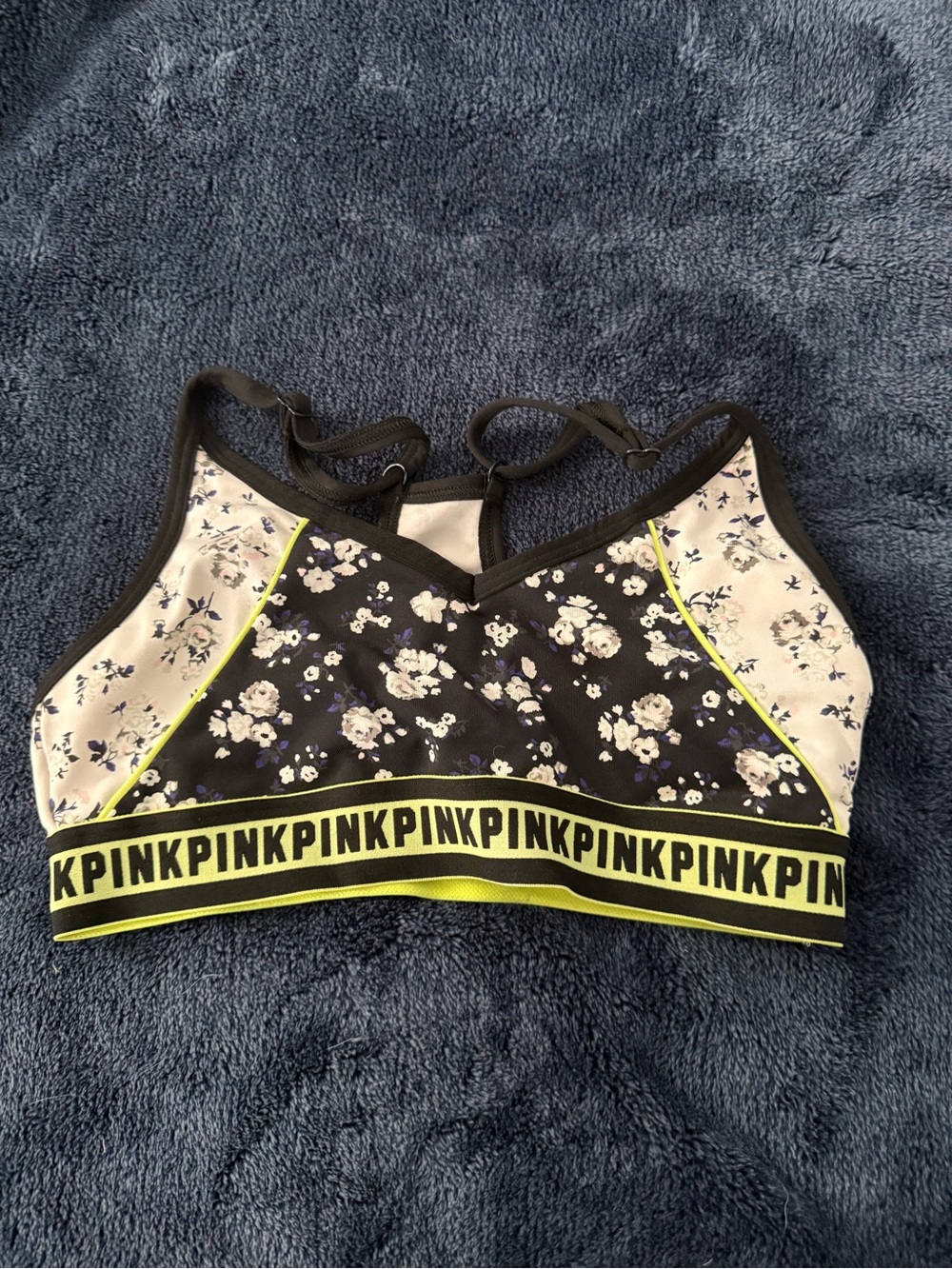 Victoria's Secret PINK Black, White & Neon Yellow Sports Bra